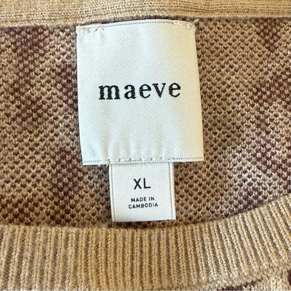 Anthropologie Maeve Knit Leopard Print Sweater XL Puff Sleeve Soft‎ Chic Neutral